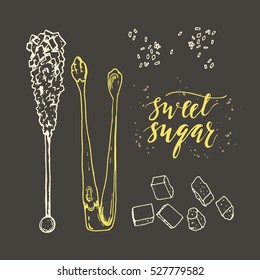 hand drawn style vector illustration with sugars. Poster or banner template.