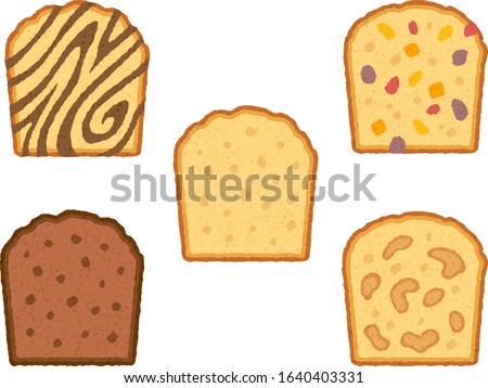 Hand drawn style vector illustration set of 5 types of pound cakes