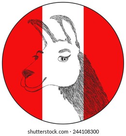 Hand drawn style vector lama with Peru flag on the background