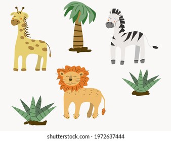 hand drawn style vector set. Doodle, africa theme, children theme. Cover for kids book