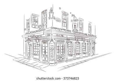 Hand Drawn Style Vector Sketch. Pub, London