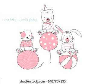 Hand drawn style white cute animal cartoon
