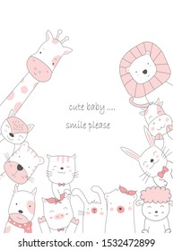 Hand drawn style white cute animal cartoon