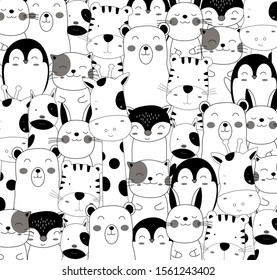 Hand drawn style white cute animal cartoon