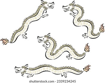 Hand drawn style white dragon illustration set