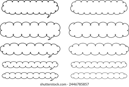 Handgezeichneter Stil breit, horizontal lang Wolke Sprechblase Illustrations-Set
