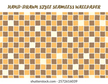 Hand drawn style yellow and brown colored checker seamless wallpaper. Doodle freehand colorful checkered wallpaper. Decorative childish retro golden color wrapping paper. Flat chase pattern vector bee