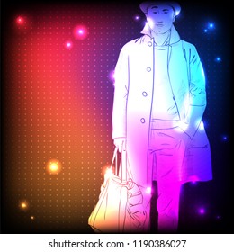 Hand drawn stylish dude. Vector. Neon light. Sketch style