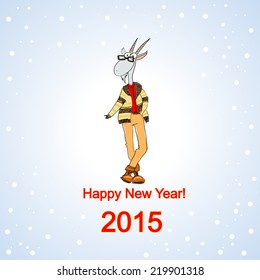 Hand drawn stylish goat dressed in a casual style, Christmas card