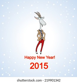 Hand drawn stylish goat dressed in a casual style, Christmas card