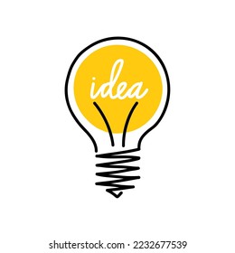 Hand drawn stylish idea illustration with light bulb and light