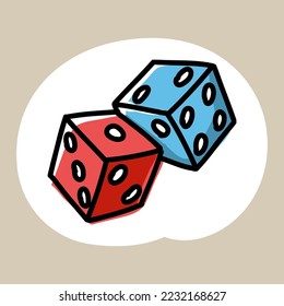 Hand drawn stylish illustration with red and blue dice