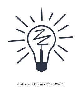 Hand drawn stylish light bulb in flash moment, idea concept.