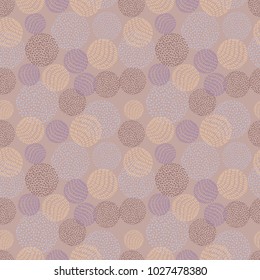 Hand drawn stylish modern beige color seamless abstract pattern with round shapes, scandinavian design style. Vector illustration