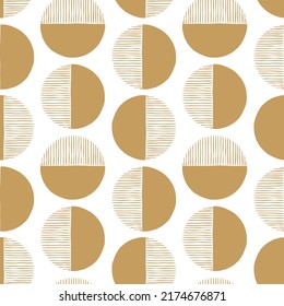 Hand drawn stylish modern seamless abstract pattern with round shapes, Scandinavian design style. Vector illustration