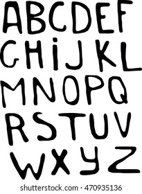 Hand drawn stylized alphabet set black color illustration. Letters isolated. 