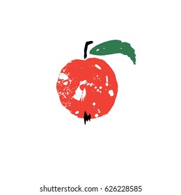 Hand drawn stylized apple bright color. Grunge. Isolated fruit. Flat vector style illustration. (Can be used as texture for cards, invitations, DIY projects, web sites or for any other design)