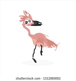 Hand drawn stylized bird. Vector flat style cartoon flamingo. Isolated on white background. Music festival.