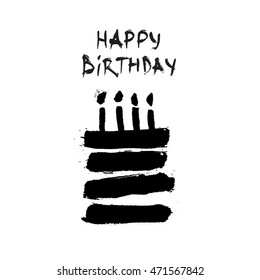 Hand drawn stylized birthday cake black color. Flat style vector illustration. (Can be used as texture for cards, invitations, DIY projects, web sites or for any other design.)