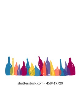 Hand drawn stylized bottle set bright color illustration. Bottle isolated icon. (Can be used as texture for cards, invitations, DIY projects, web sites or for any other design.)