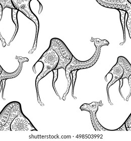 Hand drawn stylized Camel. Patterned vector illustration, Arabian mammal in zentangle style. Sketch for adult antistress coloring page, tattoo design, t-shirt
