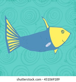 Hand drawn stylized cartoon fish. Kids drawing style.