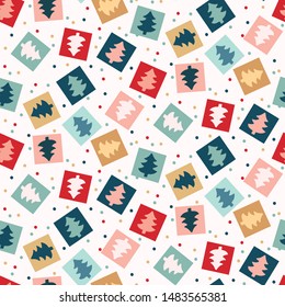 Hand drawn stylized Christmas tree seamless pattern. Fir confetti traditional winter holiday all over print. Vector swatch