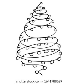 Hand drawn stylized christmas trees in doodle style. Stock vector illustration