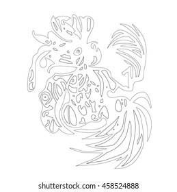 Hand drawn stylized cock outline illustration. Cock isolated icon. (Can be used as texture for cards, invitations, DIY projects, web sites or for any other design.)