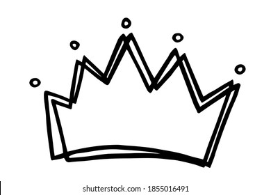 Hand drawn stylized crown design hand painted with ink pen, isolated on white background. Vector illustration