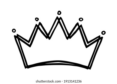 Hand drawn stylized crown design hand painted with ink pen, isolated on white background. Vector illustration