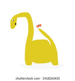 Hand drawn stylized dinosaur with butterfly. Vector trendy flat style cartoon dino. Character vector.