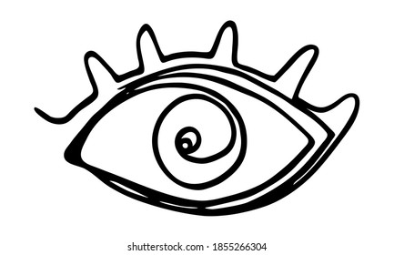 Hand drawn stylized eye design hand painted with ink pen, isolated on white background. Vector illustration