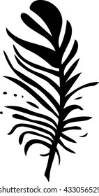 Hand drawn stylized feather black color. Feather isolated icon. Black feather nature bird. (Can be used as texture for cards, invitations, DIY projects, web sites or for any other design.)