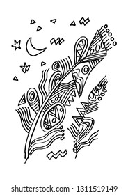 Hand drawn stylized feathers