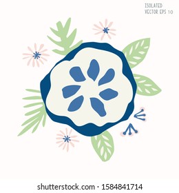 Hand Drawn Stylized Flower Clip Art. Classic Blue Cream and Blush Floral Motif Icon in Paper Cut Out Style. Perfect for Invitation, Florist, Romantic Wedding Flora Illustration. Isolated Vector EPS 10