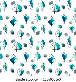 Hand drawn stylized foliage seamless pattern for girls, boys, clothes. Creative background with leaves. Light wallpaper for textile and fabric. Fashion style. Colorful bright. 