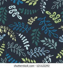  Hand drawn stylized forest leaves seamless pattern. Perfect for camouflage design