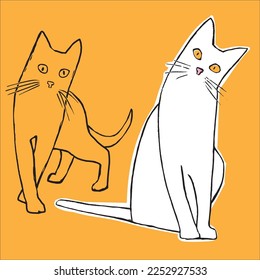 Hand drawn stylized funny cat. Can be used as a stamp on fabric, sticker, postcard, logo, clipart.