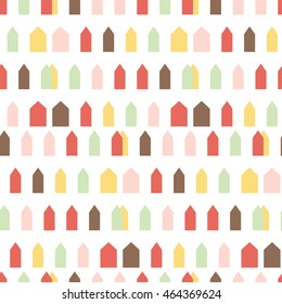 Hand drawn stylized geometric house pattern bright color. Seamless style vector illustration. (Can be used as texture for cards, invitations, DIY projects, web sites or for any other design.)