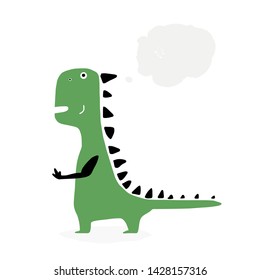 Hand drawn stylized green dinosaur. Vector trendy flat style cartoon dino. Music festival. Character vector.