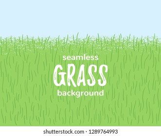 Hand drawn, stylized green grass, herb texture, pattern. Frame, border seamless in horizontal direction. Meadow, field, lawn vector illustration. Eco, vegan, spring, nature background. Textured edge