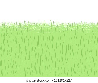 Hand drawn, stylized green grass, herb texture, wavy lines, strokes pattern. Frame, border seamless in horizontal direction. Meadow, field, lawn vector illustration. Eco, spring, nature background.