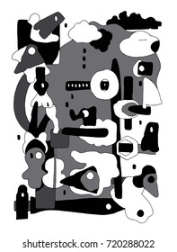 Hand drawn stylized grunge abstract geometry set black and white. Flat vector style illustration. (Can be used as texture for cards, invitations, DIY projects, web sites or for any other design.)