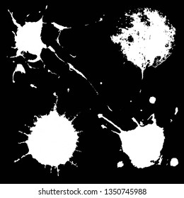 Hand drawn stylized grunge bird droppings set black and white. Flat blots set style vector illustration. (Can be used as texture for cards, invitations, DIY, web sites)