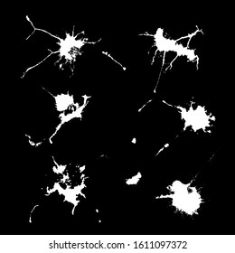 Hand drawn stylized grunge bird droppings set black and white. Flat blots set style vector illustration. (Can be used as texture for cards, invitations, DIY, web sites)