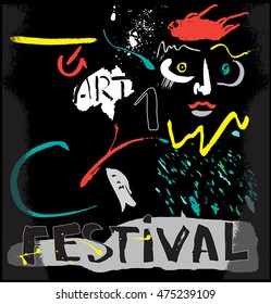 Hand drawn stylized grunge event poster bright color. Flat (card festival) style vector illustration. (Can be used as texture for cards, invitations, DIY projects, web sites or for any other design.)