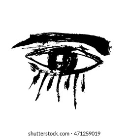 Hand drawn stylized grunge eye black color. Flat style vector illustration. (Can be used as texture for cards, invitations, DIY projects, web sites or for any other design.)