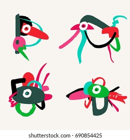Hand drawn stylized grunge geometry set. Flat vector style illustration. Abstract placard. Birds. (Can be used as texture for cards, invitations, DIY projects, web sites or for any other design)