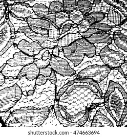 Hand drawn stylized grunge old lace black color. Flat style vector illustration. (Can be used as texture for cards, invitations, DIY projects, web sites or for any other design.)
